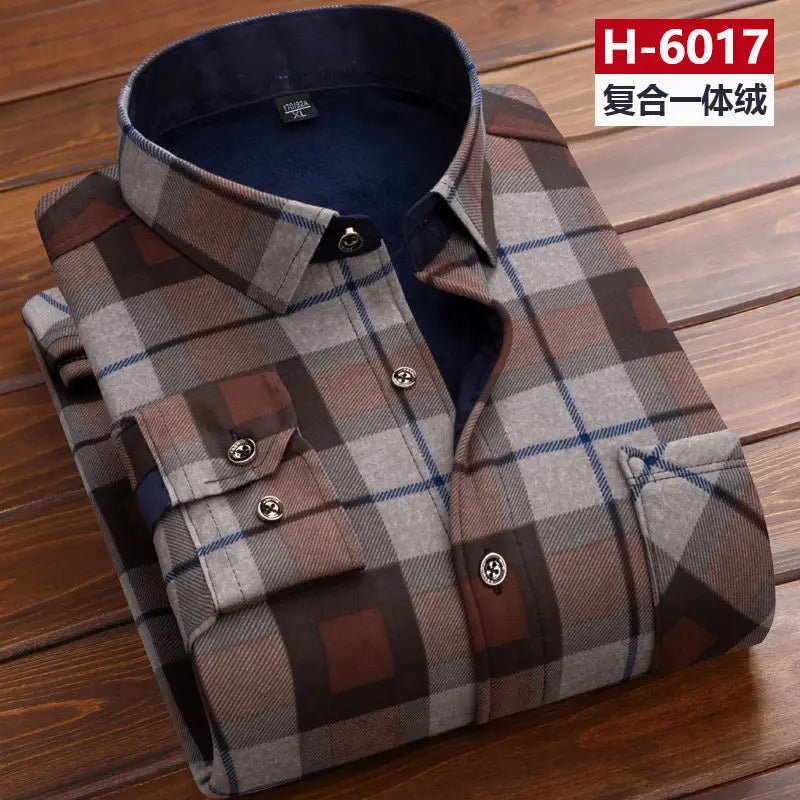 Herbst Winter Männer Fleece Warme thermo Hemd Männlichen Mode Druck Langarm große größe thermo hemd Dicke warme Plaid hemd L-6XL