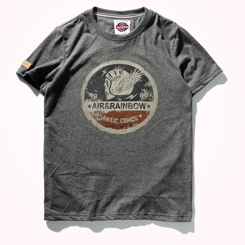 Summer New Short Sleeve O-neck Printed T-shirt Men's Fashion 100% Cotton Washed Old Loose Brushed Fabric Large Size Casual Tops