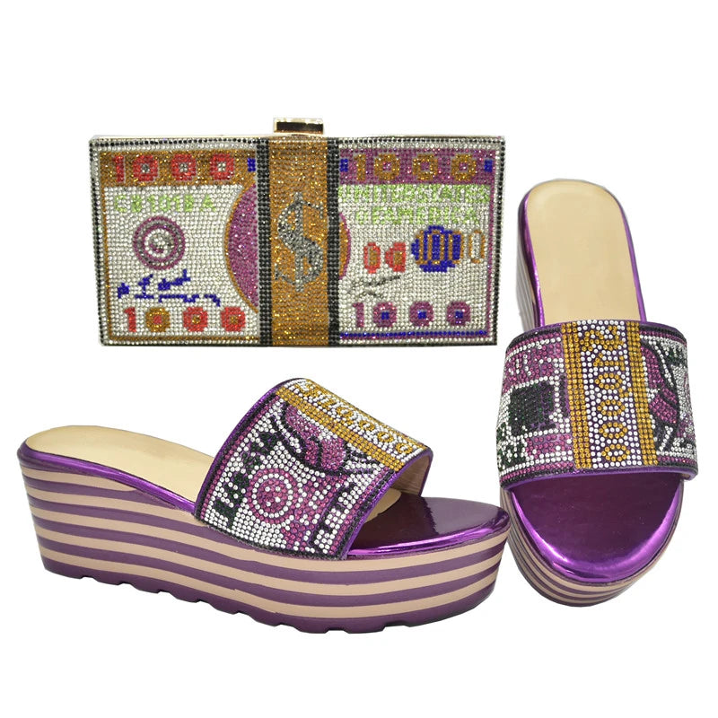 African Women's Wedding Slip-On High Heels Shoes Decorated with Rhinestone for Ladies Bride Pumps