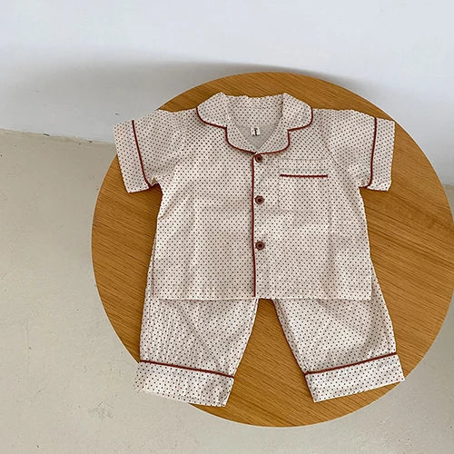 Summer Kids Pajamas Korean Print Suit for Boys and Girls Casual Cotton Sleepwear For Children 2-6T Unisex
