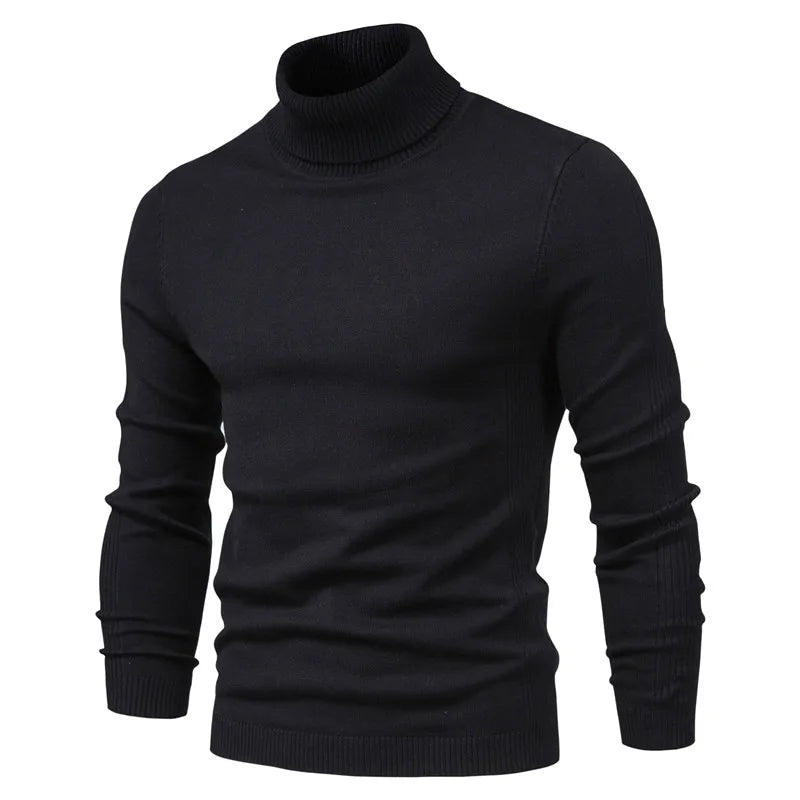 Winter Men's Turtleneck Sweater Casual Solid Colour Warm Pullover High Quality Slim Neck Long Sleeve Sweater For Men