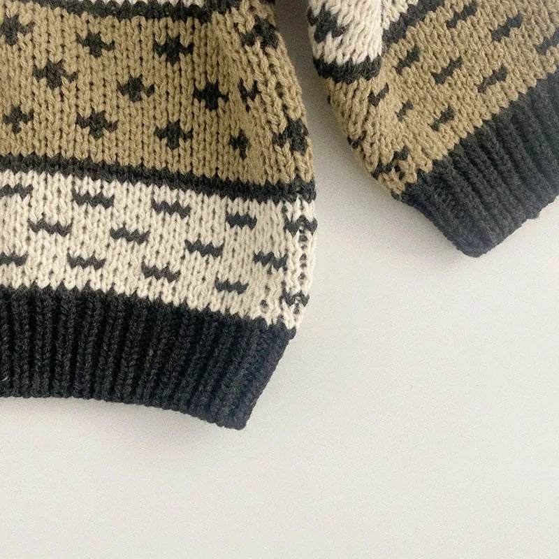 Autumn & Winter Kids New Clothes Pullover Long Sleeve O-Neck Knitting Colour Block Casual Sweater For Children 4-12Y Unisex