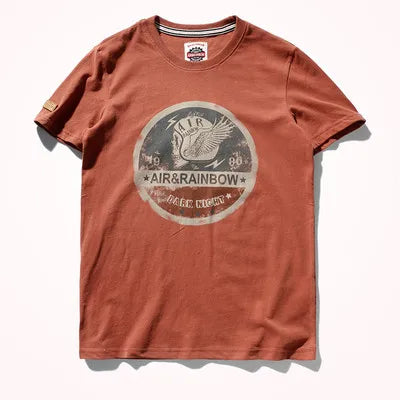 Summer New Short Sleeve O-neck Printed T-shirt Men's Fashion 100% Cotton Washed Old Loose Brushed Fabric Large Size Casual Tops