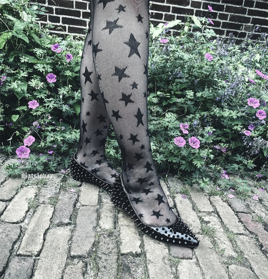 Woman Pointed Toe Rivet Slip On Black Studded Ballet Flat Fashion Elegent Shoes