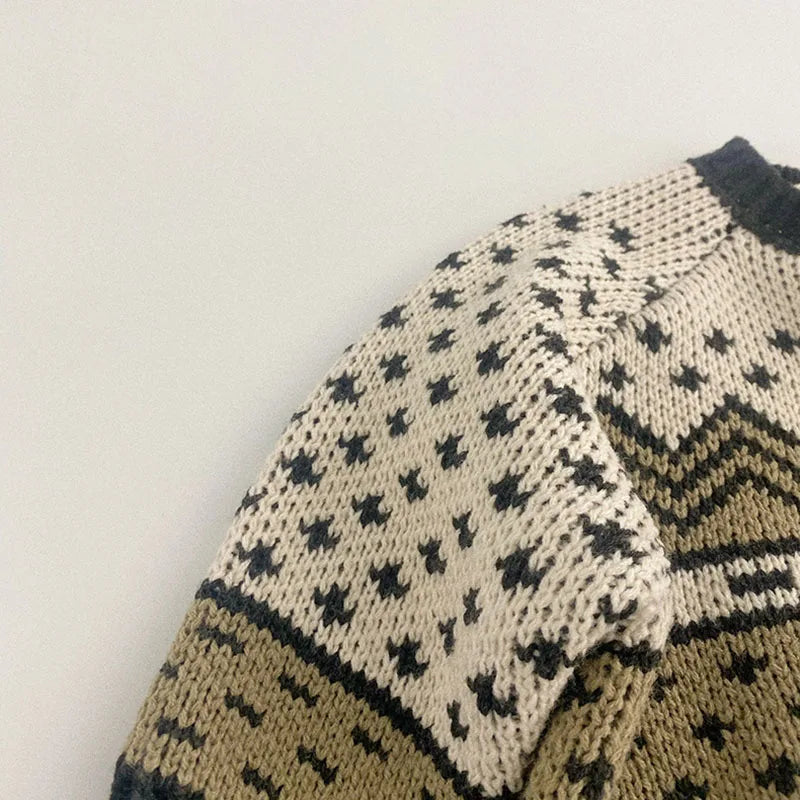 Autumn & Winter Kids New Clothes Pullover Long Sleeve O-Neck Knitting Colour Block Casual Sweater For Children 4-12Y Unisex