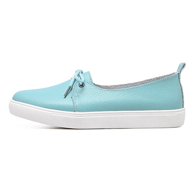 Women Students Girl Female Genuine Leather White Shoes Flats Platform Lace Up Korean Casual Vulcanized Shoes FEZ-173
