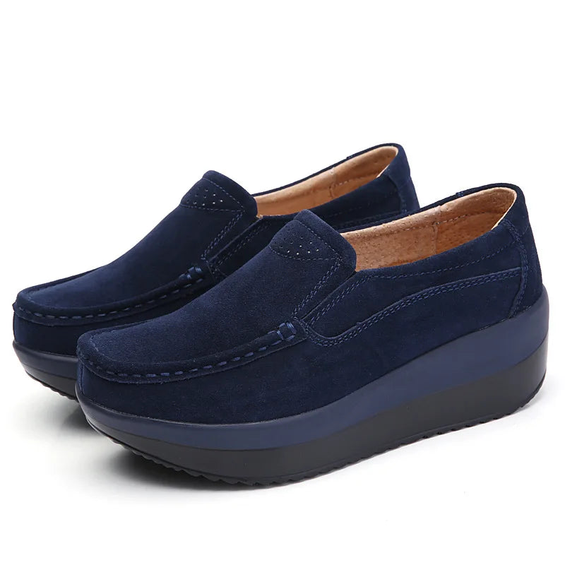 Women's Woman Female Ladies Cow Suede Genuine Leather Shoes Flats Loafers Platform Moccasins Elegant Slip On PX-3213