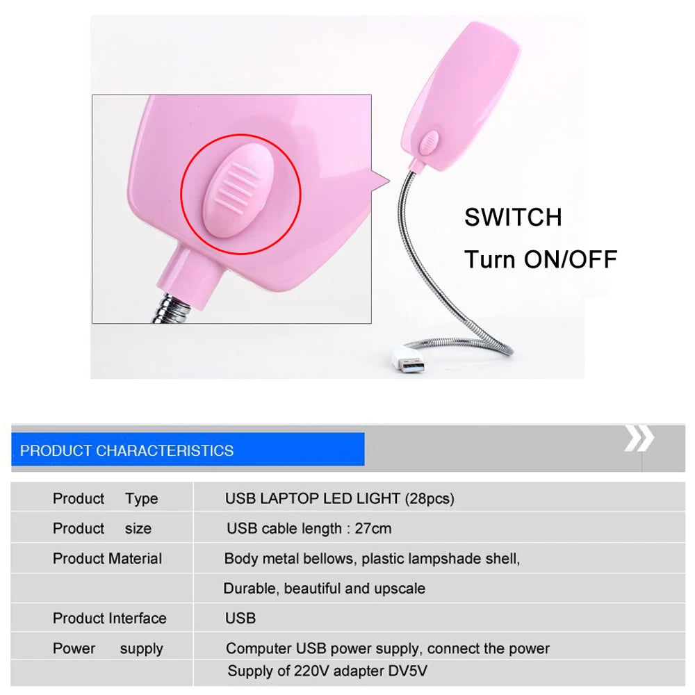 28 leds Book Reading Lamp Flexible USB Night Light for Laptop Notebook Computer Desktop No Flicker Eyesight Protection Light