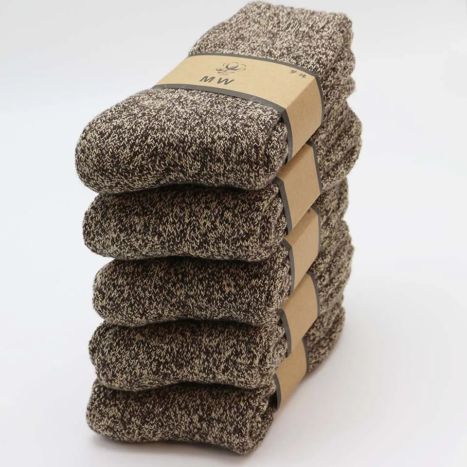 5 Paar Wintersocken aus Merinowolle für Herren, superdick, warm, hochwertig, Harajuku, Retro, Schnee, lässig, Frostschutzsocken