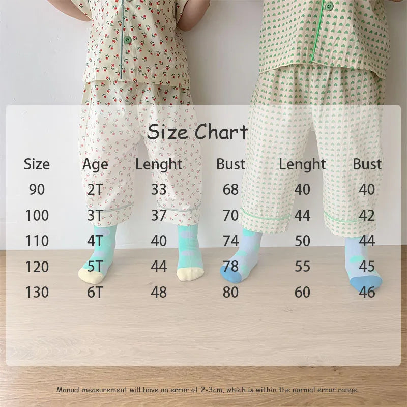 Summer Kids Pajamas Korean Print Suit for Boys and Girls Casual Cotton Sleepwear For Children 2-6T Unisex