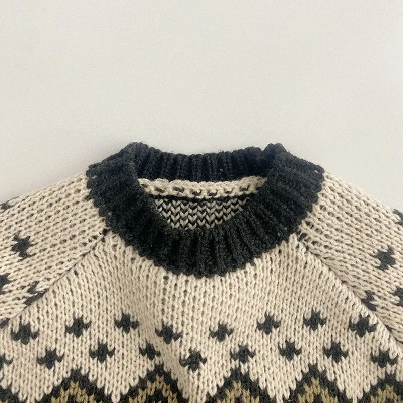 Autumn & Winter Kids New Clothes Pullover Long Sleeve O-Neck Knitting Colour Block Casual Sweater For Children 4-12Y Unisex