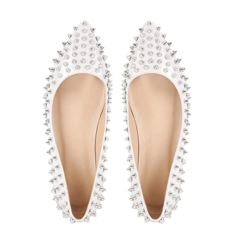 Woman Pointed Toe Rivet Slip On Black Studded Ballet Flat Fashion Elegent Shoes