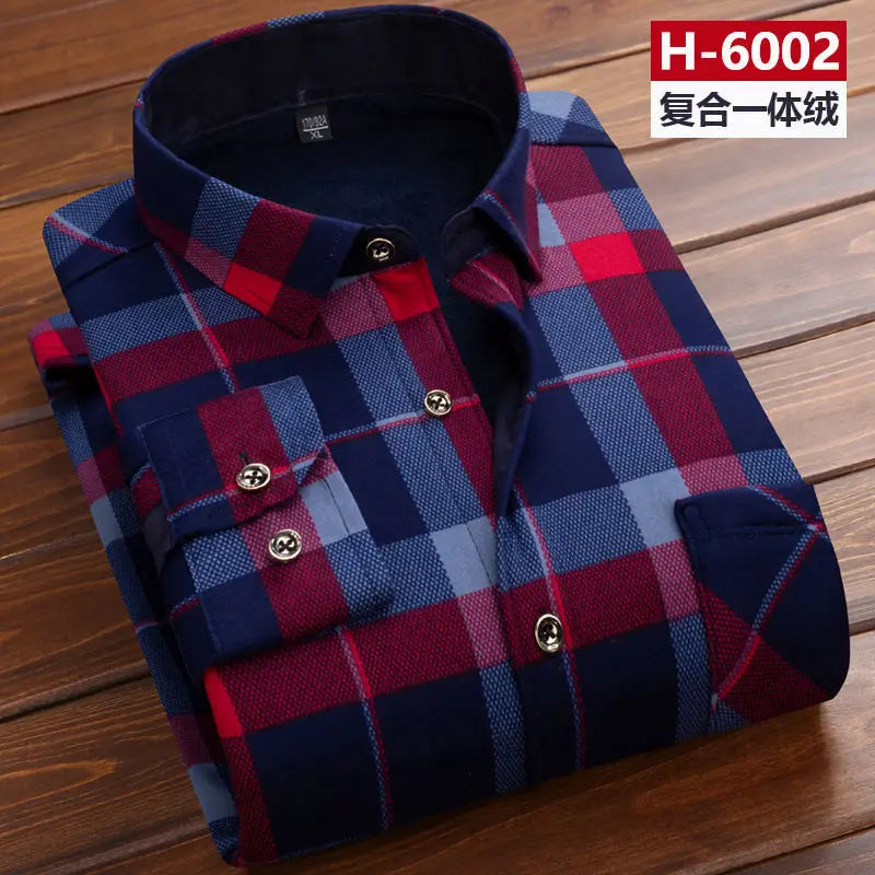 Herbst Winter Männer Fleece Warme thermo Hemd Männlichen Mode Druck Langarm große größe thermo hemd Dicke warme Plaid hemd L-6XL