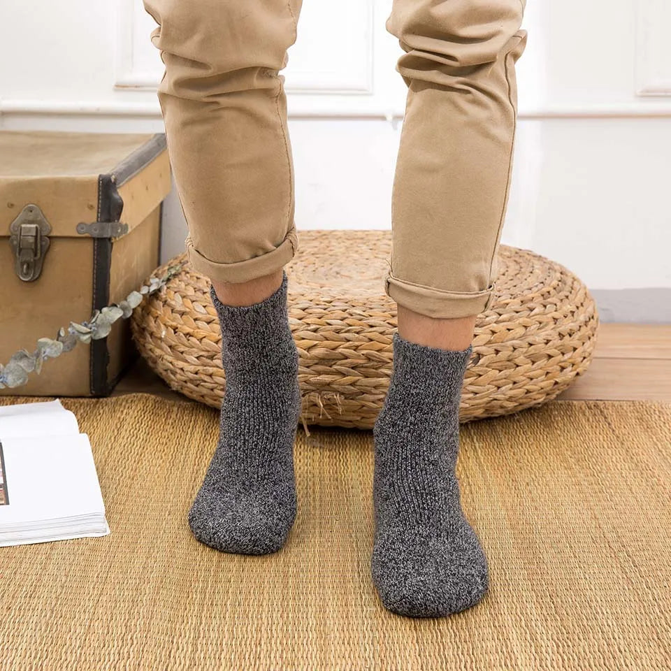 5 Paar Wintersocken aus Merinowolle für Herren, superdick, warm, hochwertig, Harajuku, Retro, Schnee, lässig, Frostschutzsocken