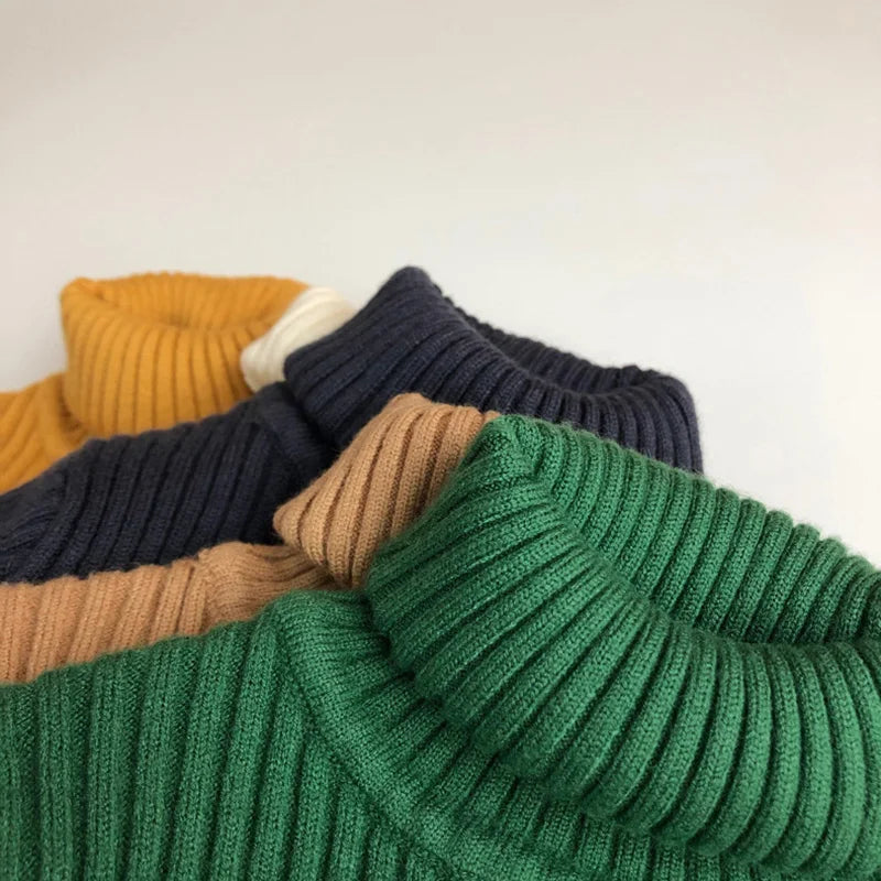Kids Sweaters Solid Girls Sweater Brief Boys Pullover Turtleneck Knitwear For Children 1-7Y Unisex