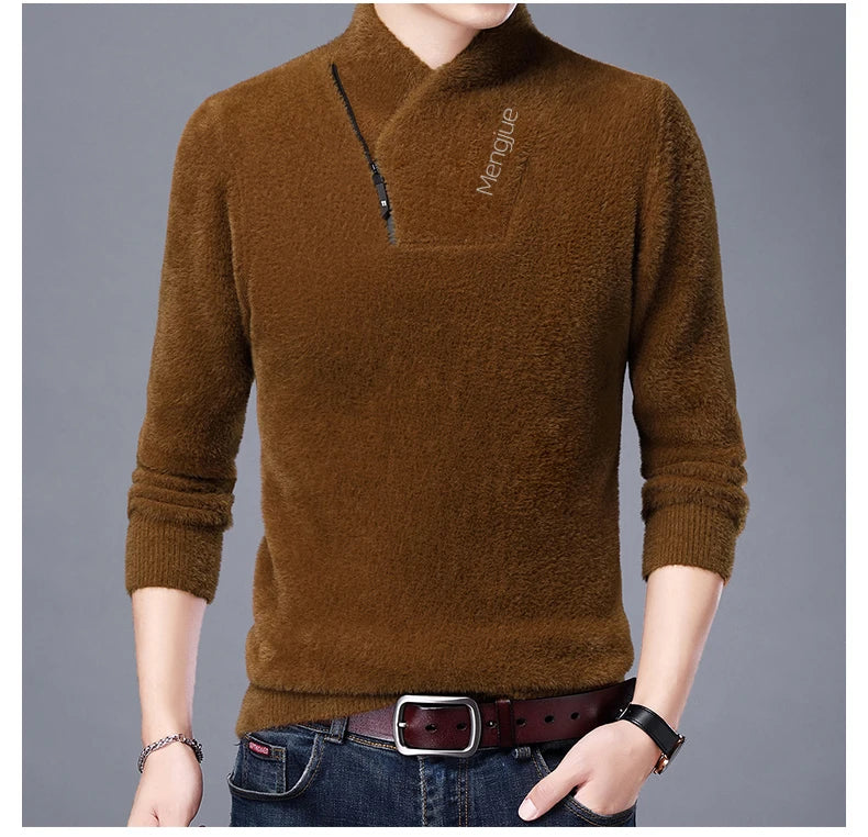 Men's Top Grade Mink Fashion Brand, Designer Pullover Knitted Turtleneck Sweater, and Autumn Casual Male Clothing