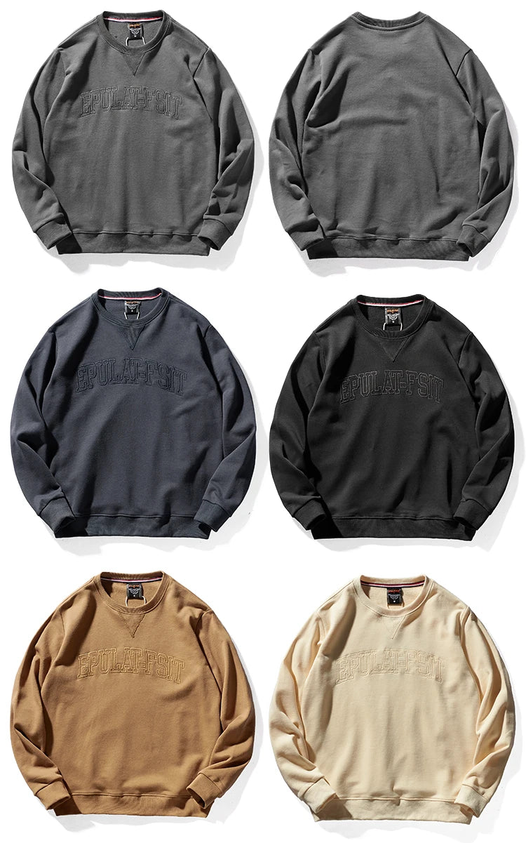 Herfst- en winterhoodies van puur katoenen badstof met borduursel, herenmode, eenvoudige, gewassen ronde hals, casual sweatshirts