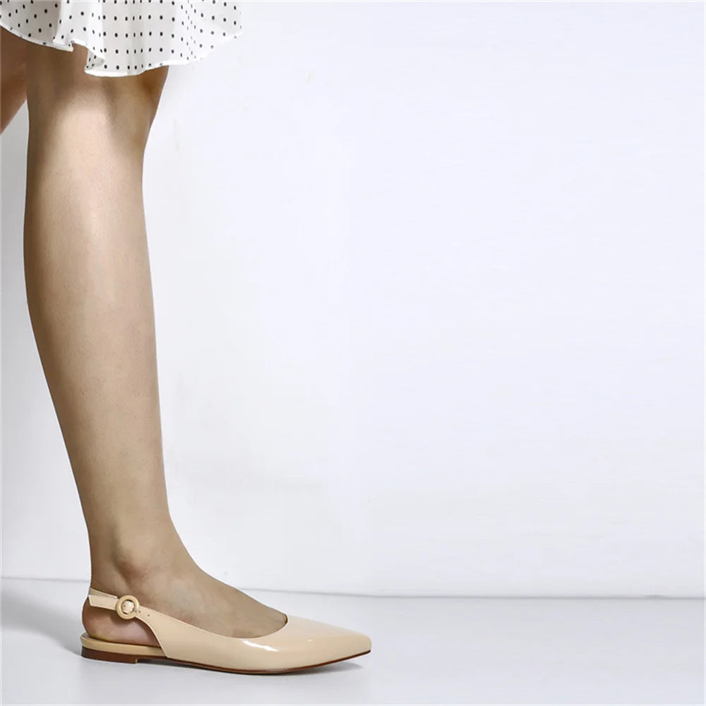 Women Pointed Toe Flats Pumps Solid Patent Leather Shallow Ankle Buckle Shoes Comfortable Office Large Size Autumn