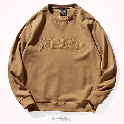 Herfst- en winterhoodies van puur katoenen badstof met borduursel, herenmode, eenvoudige, gewassen ronde hals, casual sweatshirts