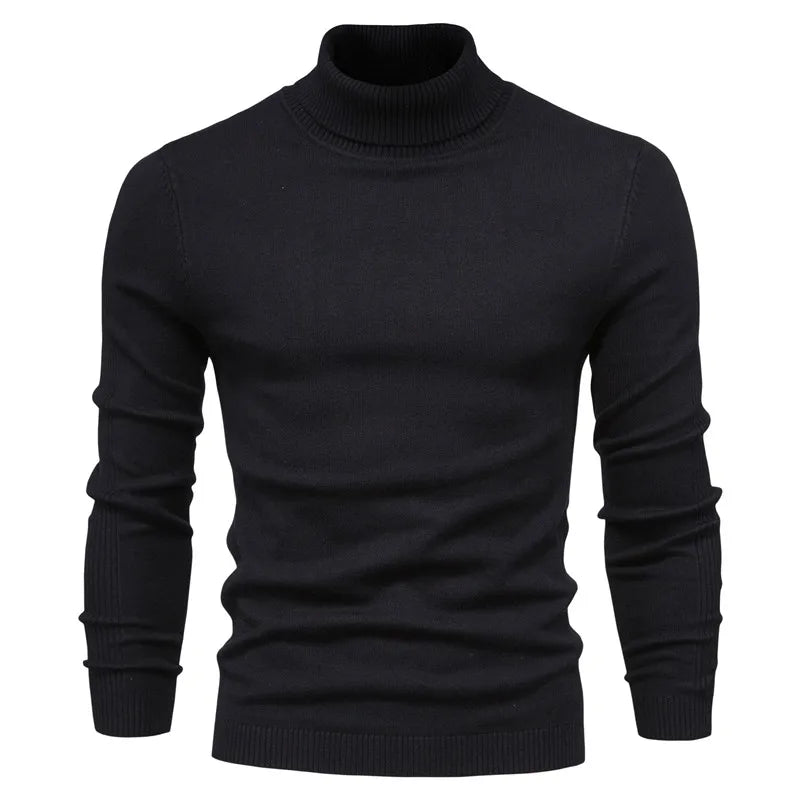Winter Men's Turtleneck Sweater Casual Solid Colour Warm Pullover High Quality Slim Neck Long Sleeve Sweater For Men