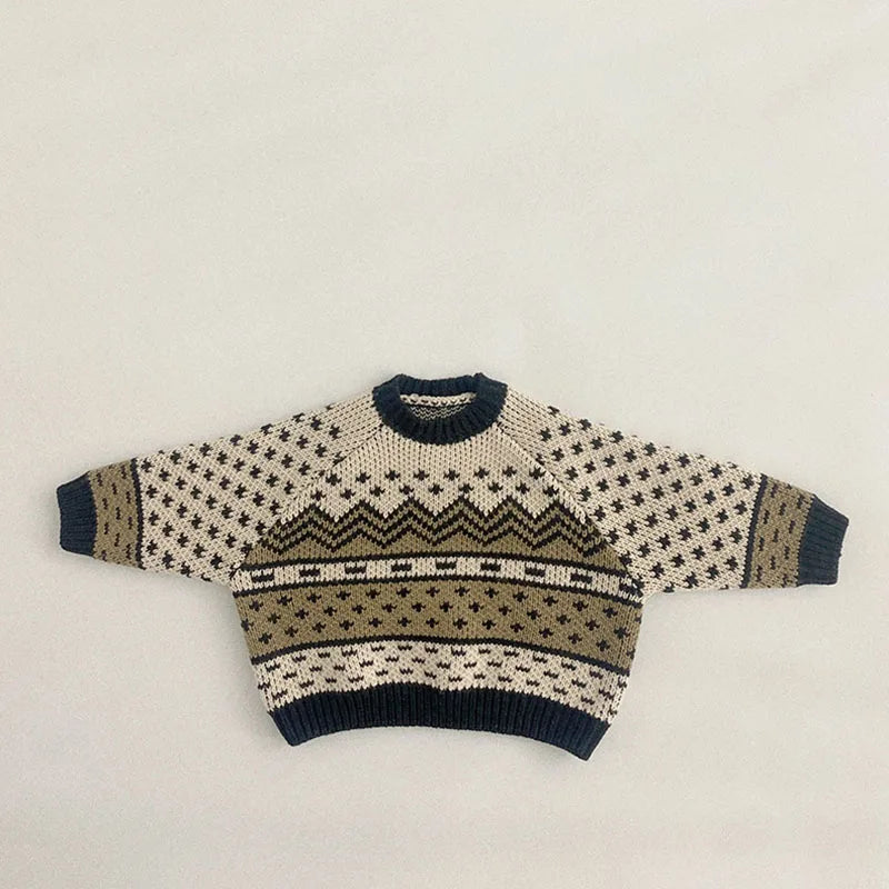 Autumn & Winter Kids New Clothes Pullover Long Sleeve O-Neck Knitting Colour Block Casual Sweater For Children 4-12Y Unisex