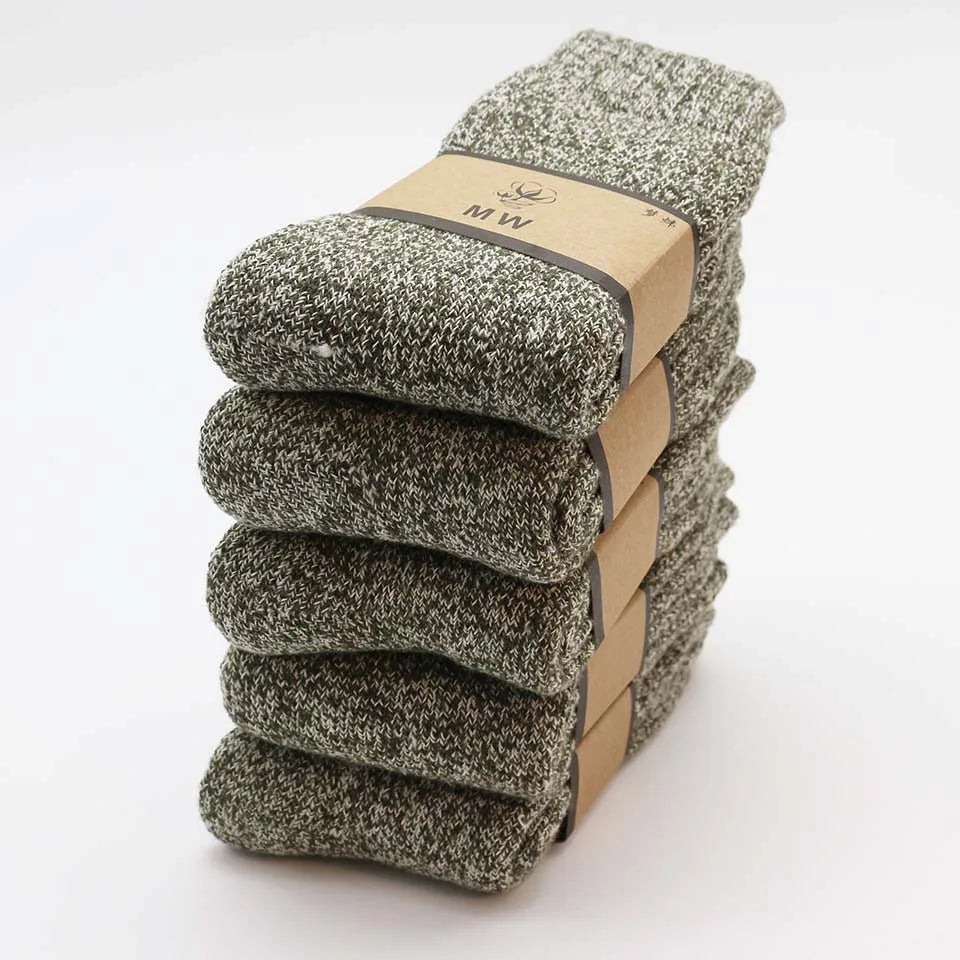5 Paar Wintersocken aus Merinowolle für Herren, superdick, warm, hochwertig, Harajuku, Retro, Schnee, lässig, Frostschutzsocken