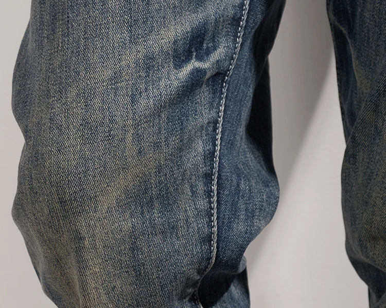 353# Autumn and Winter New Japanese Retro Heavyweight Tooling Jeans Men's Fashion Washed Old Straight Loose Elastic Casual Pants