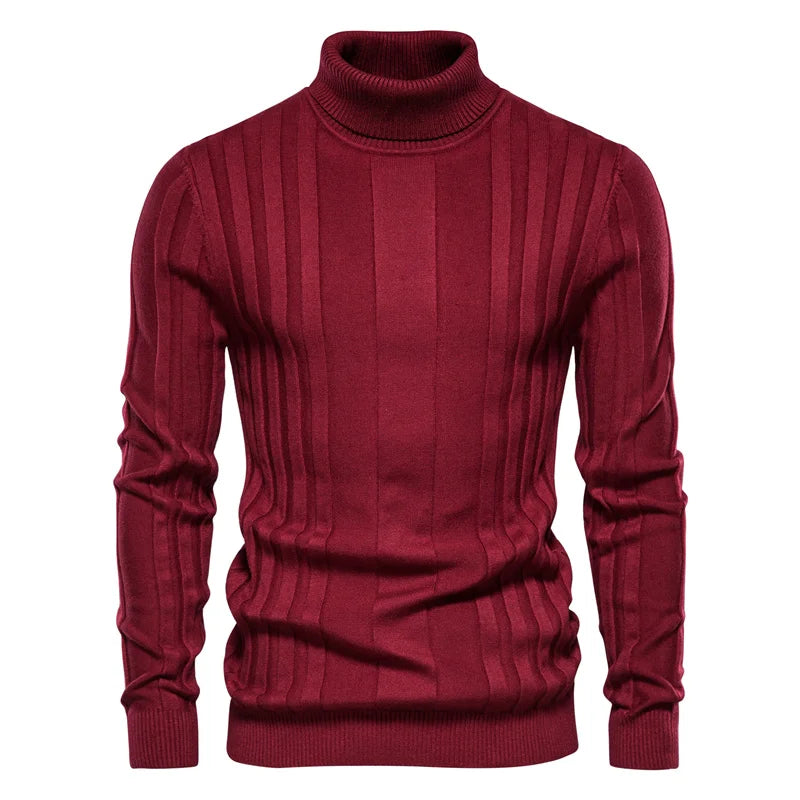 Men's Slim Fit Pullovers Turtleneck Casual Basic Solid Colour Warm Striped Sweater Male Winter Fashion Sweaters