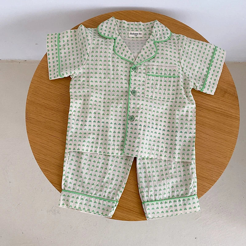 Summer Kids Pajamas Korean Print Suit for Boys and Girls Casual Cotton Sleepwear For Children 2-6T Unisex