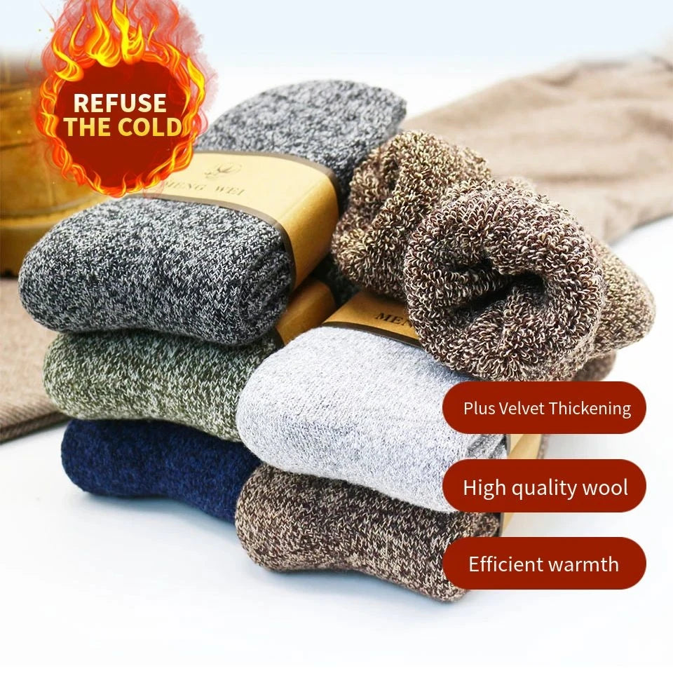 5 Pair Winter Men's Merino Wool Socks Super Thick Warm High Quality Harajuku Retro Snow Casual Antifreeze Cashmere Socks For Men
