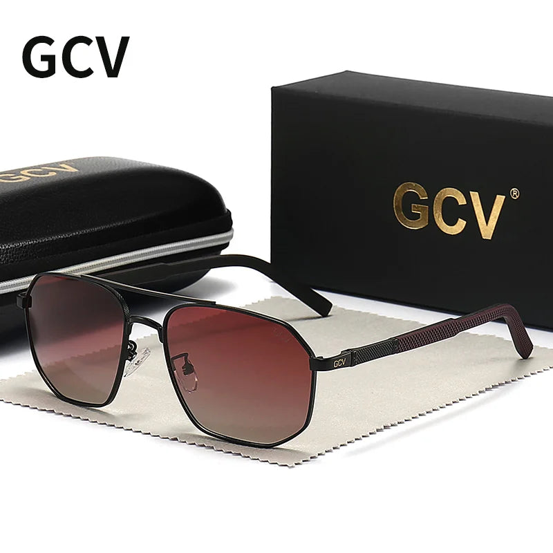 Classic Pilot Square Polarized Sunglasses for Men Metal Frame UV Blocking Luxury Male Sun Glasses Eyewear with Anti-Reflective Lenses