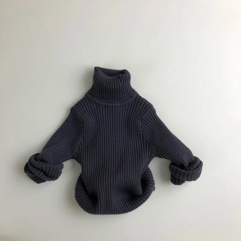 Kids Sweaters Solid Girls Sweater Brief Boys Pullover Turtleneck Knitwear For Children 1-7Y Unisex
