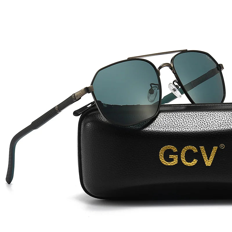 Classic Pilot Square Polarized Sunglasses for Men Metal Frame UV Blocking Luxury Male Sun Glasses Eyewear with Anti-Reflective Lenses