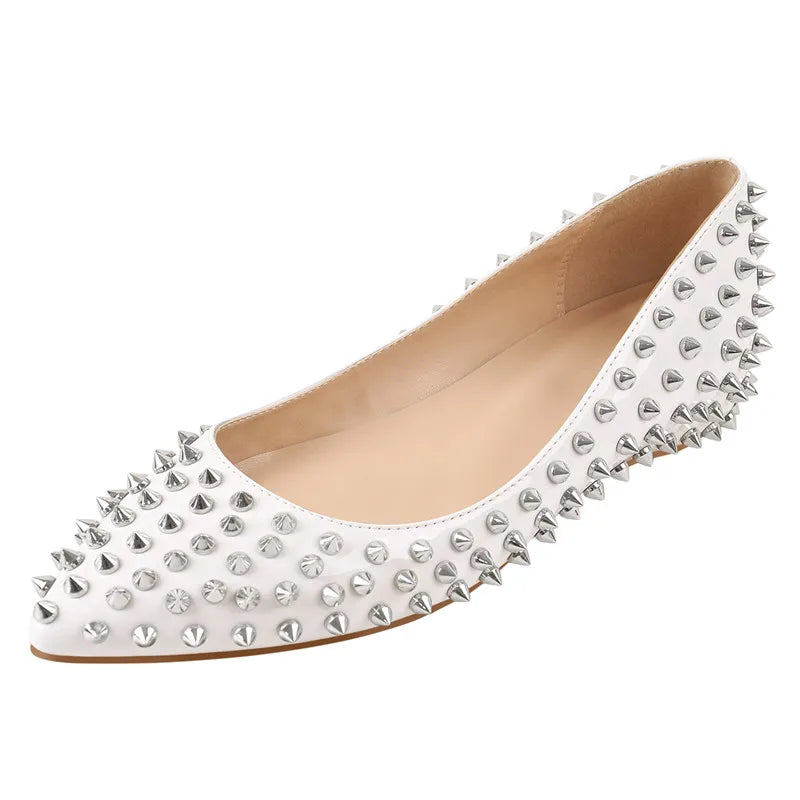 Woman Pointed Toe Rivet Slip On Black Studded Ballet Flat Fashion Elegent Shoes