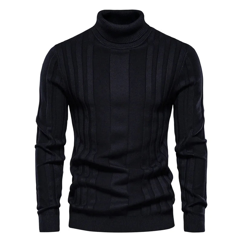 Men's Slim Fit Pullovers Turtleneck Casual Basic Solid Colour Warm Striped Sweater Male Winter Fashion Sweaters
