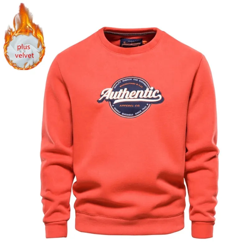 Plus Velvet Printed Sweatshirts Men's Streetwear Solid Colour Pullovers Hoodies Autumn Winter Sweatshirt for Men