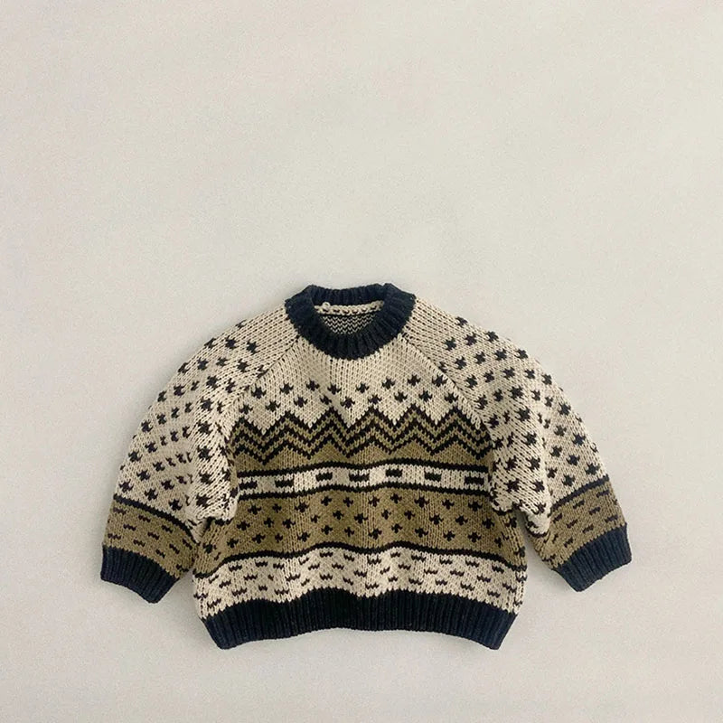 Autumn & Winter Kids New Clothes Pullover Long Sleeve O-Neck Knitting Colour Block Casual Sweater For Children 4-12Y Unisex