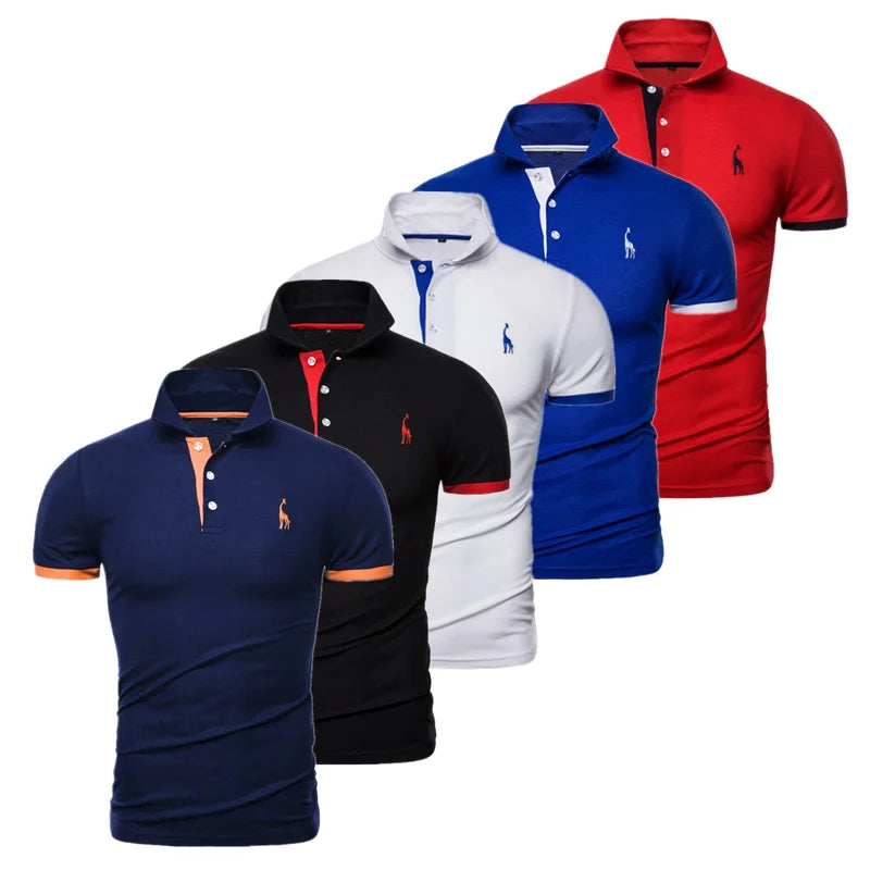 Men's 5 Sets Quality Embroidery Summer Short Sleeve Polo Giraffe Shirt Casual Business and Social Male Polos BR Size
