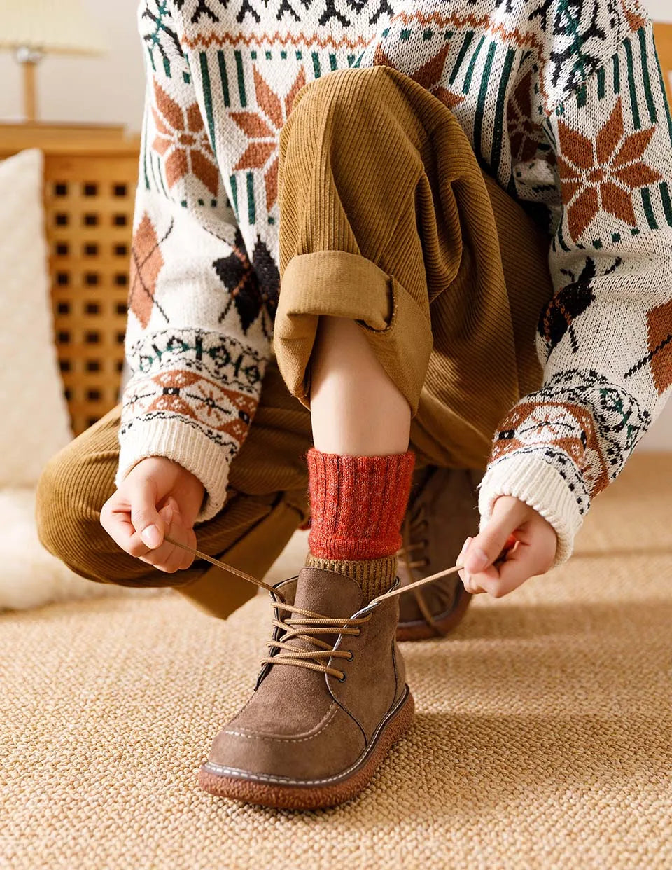 5 paar dikke, warme wintersokken van merinowol voor dames, Harajuku, retro, koudebestendig, modieus, casual, effen, kasjmier, damessokken