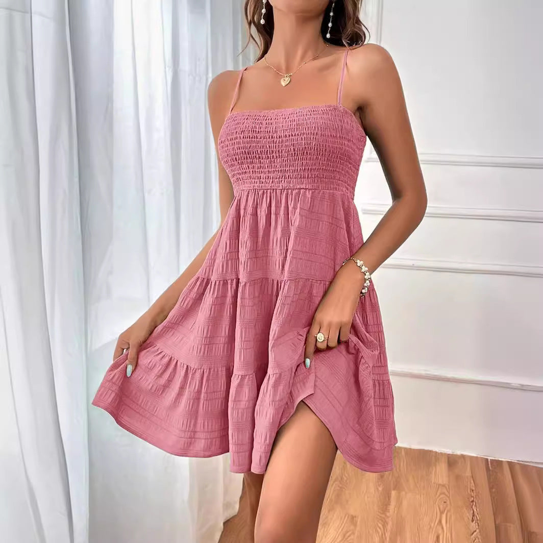 Green Tie Straps Mini Dress For Women Sexy Sleeveless Tiered Hem Holiday Beach A-line Dress 2024 Summer Female Sundress