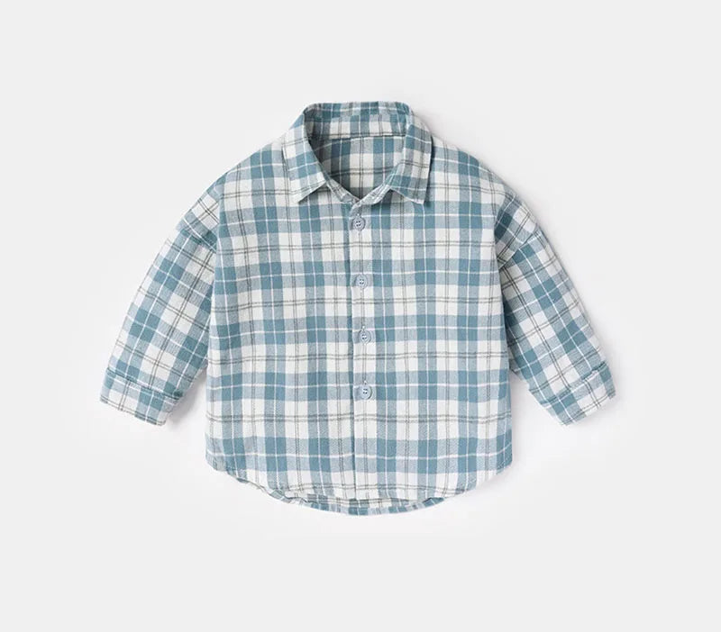 New Spring Kids Shirt Girls Boys Thin Style Colour Block Lattice Blouse Children Baby Loose Outwear Clothes 1-6Y Unisex
