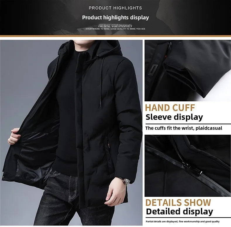 Men's Top Grade Designer Brand Parka Jacket, Thick Casual Fashion Windbreaker, Hooded Quilted Bubble Male Long Coats