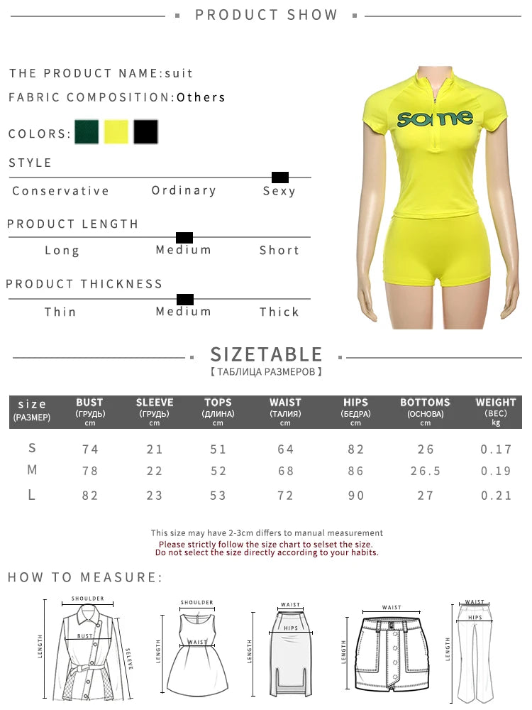 Women's Casual Sporty 2 Piece Set Women Letter Print Zip Crop Tops + Skinny Stretch Shorts Matching Simple Fashion Tracksuits