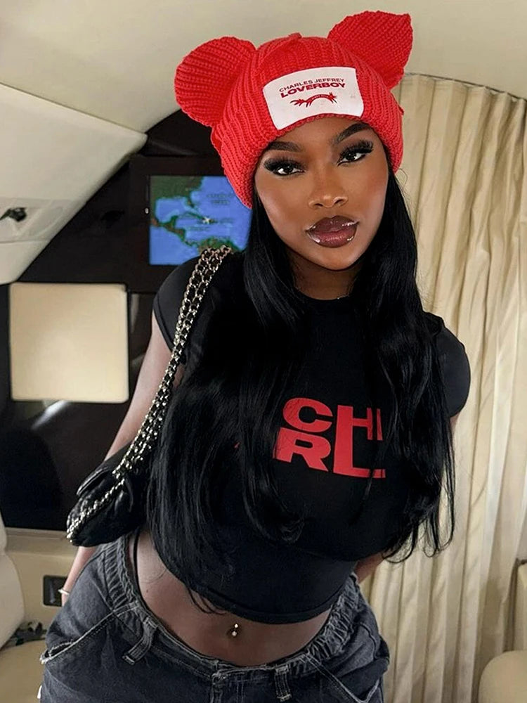 Letter Print Fashion Crop Tops Women Summer Trend o-Neck Mini Sleeve Daily Casual Simple Classic Streetwear T-Shirts