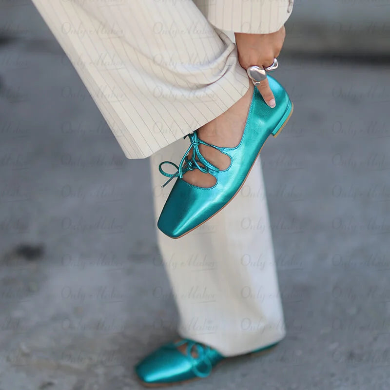Women Flats Square Toe Mary Jane Strap Retro Elegant Big Size Daily Shoes