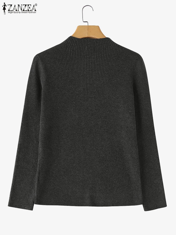 Women Sweaters Autumn Winter New Fashion Long Sleeve Solid Colour Knitted Sweater Casual Loose Basic Pullover
