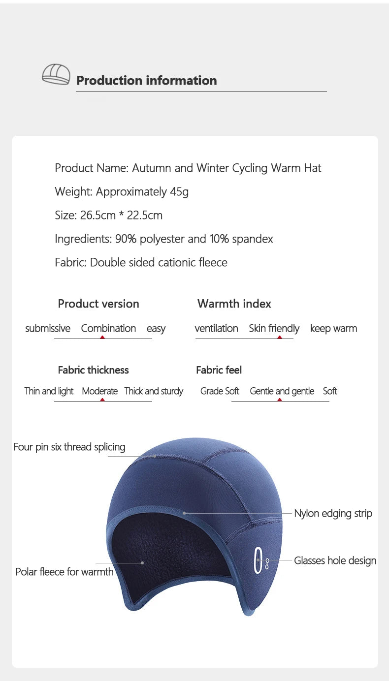 Winter Thermal Cycling Cap Outdoor Under MTB Helmet Liner Fleece Hat Sports Men Bicycle Skiing Beanie Running Hiking With Glasse