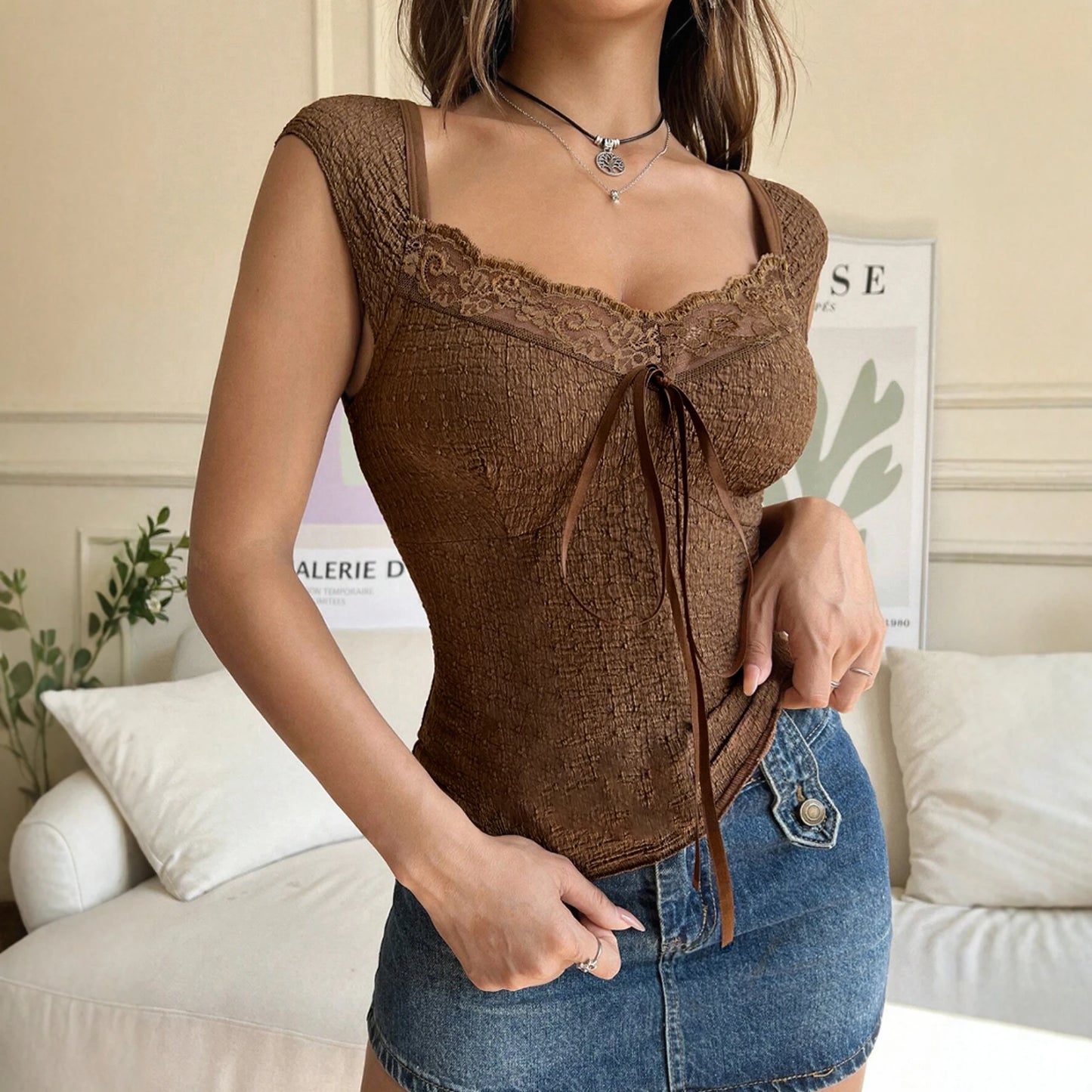 Women's T-shirts Summer Fashion Comfortable 2025 Plain Short Sleeve Sweetheart Neck Sweet Dating T-shirts