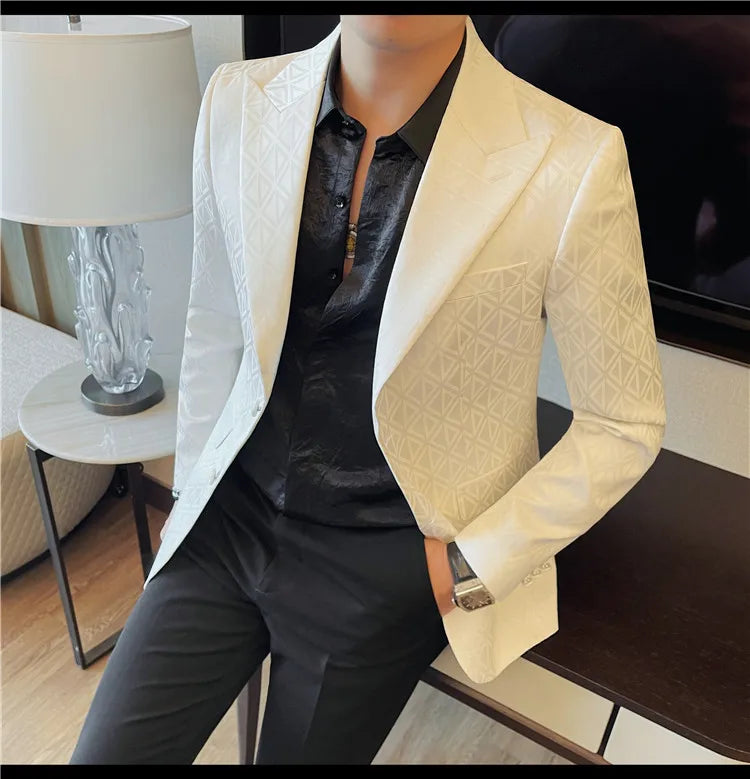 Men's Floral Print Blazer Jacket - Slim Fit Single-Breasted Business Casual Style Autumn Winter Formal Male Coat