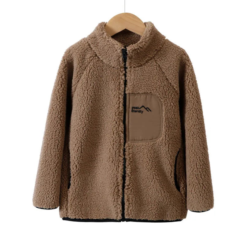 Children's Winter Warm Thicken Jacket Patch Letter Fleece Padded Coat Korean Loose Kid's Outwear 4-12T